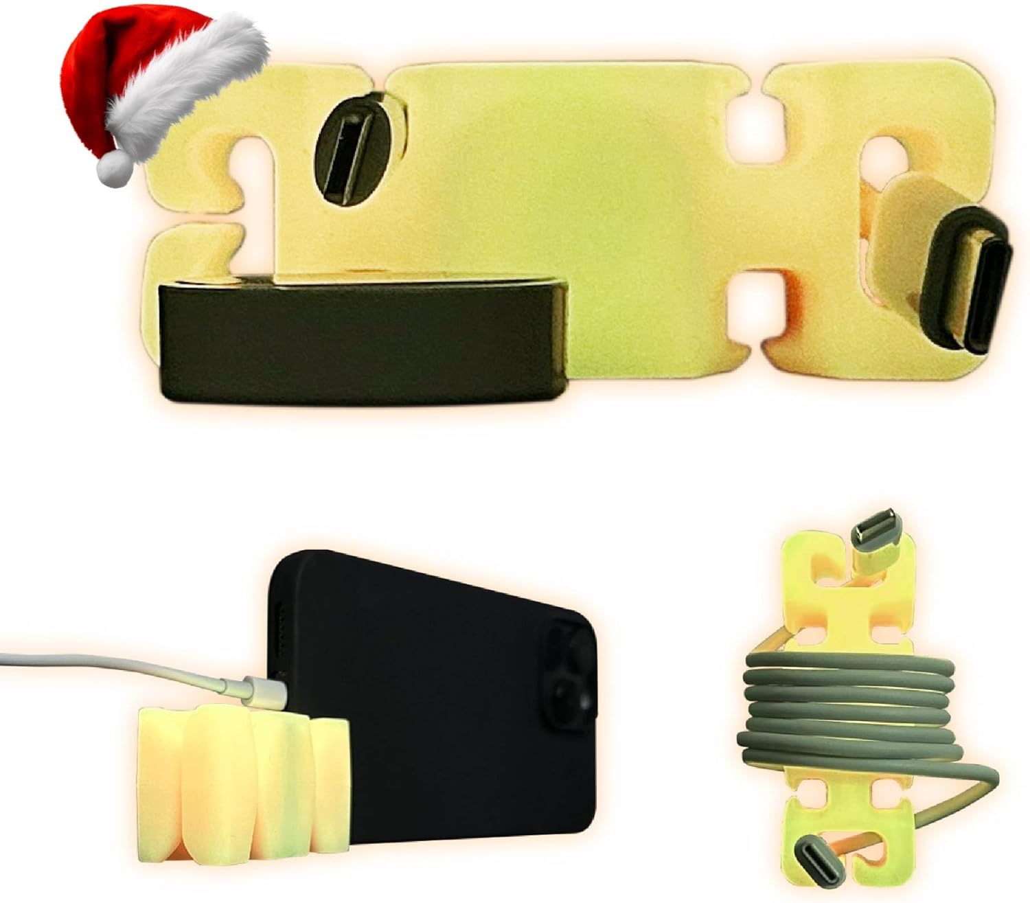 GlowBrick Stocking Stuffers for Adults Cord Management Weighted Cord Holder Cable Wrap Phone Stand - Glow-in-The-Dark Gadget Organizer for Nightstand. Gift for Men, Silicone. Glowing Orange