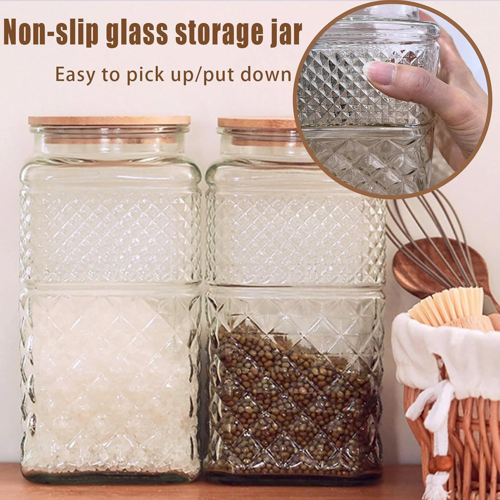 Viovian 1 Gallon Glass Jar with Lid Spoon 120 OZ Square Wide Mouth Glass Storage Jars Airtight Large Vintage Canister Container for Candy Cookie Sugar Coffee Tea Nuts Flour Dog Treat Laundry Pods