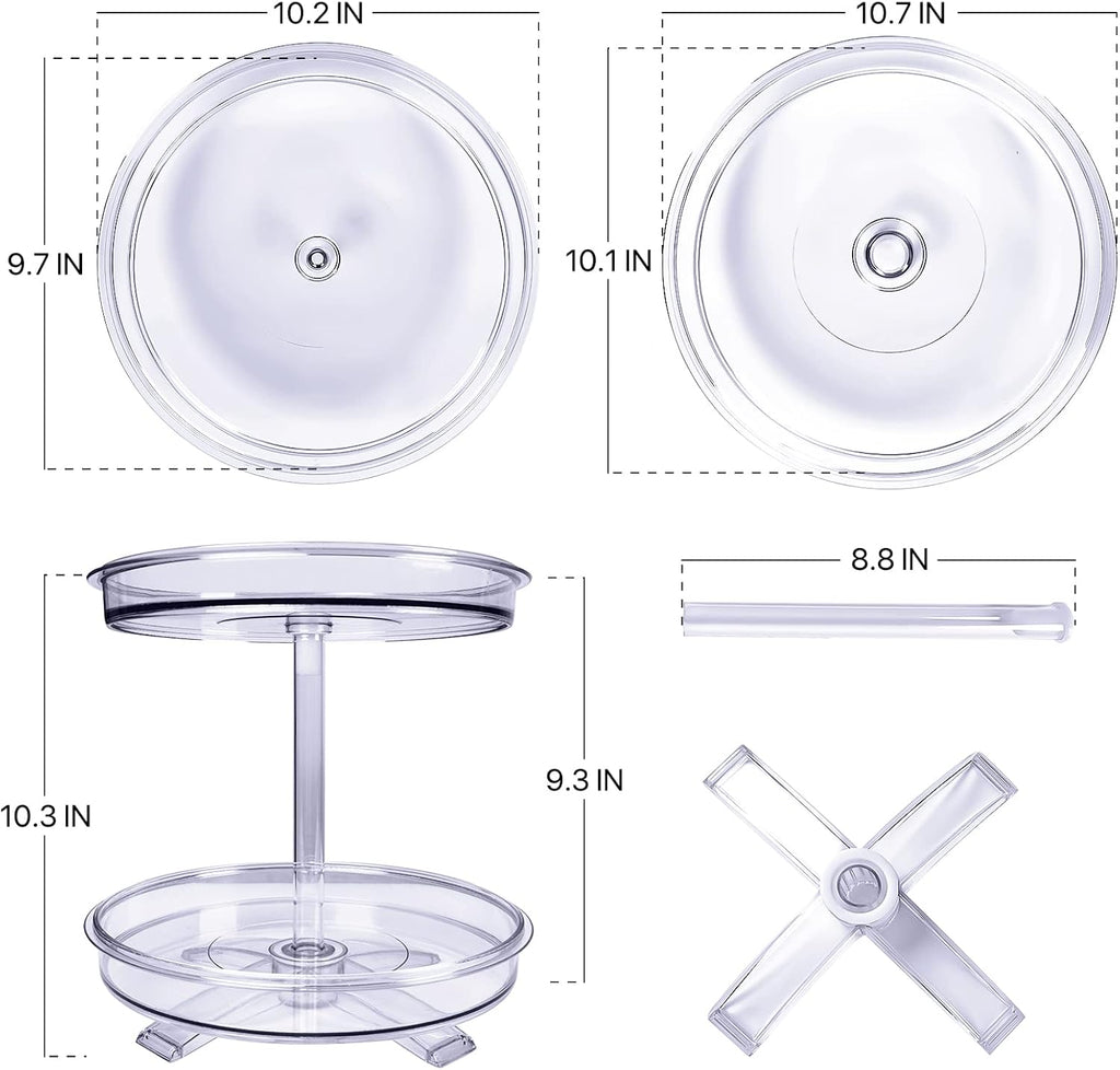 2 Tier Lazy Susan Organizer,9.7 Inch Lazy Susan Turntable for Cabinet,Rotating Spice Rack Organization for Kitchen,Refrigerator, Bathroom, Clear
