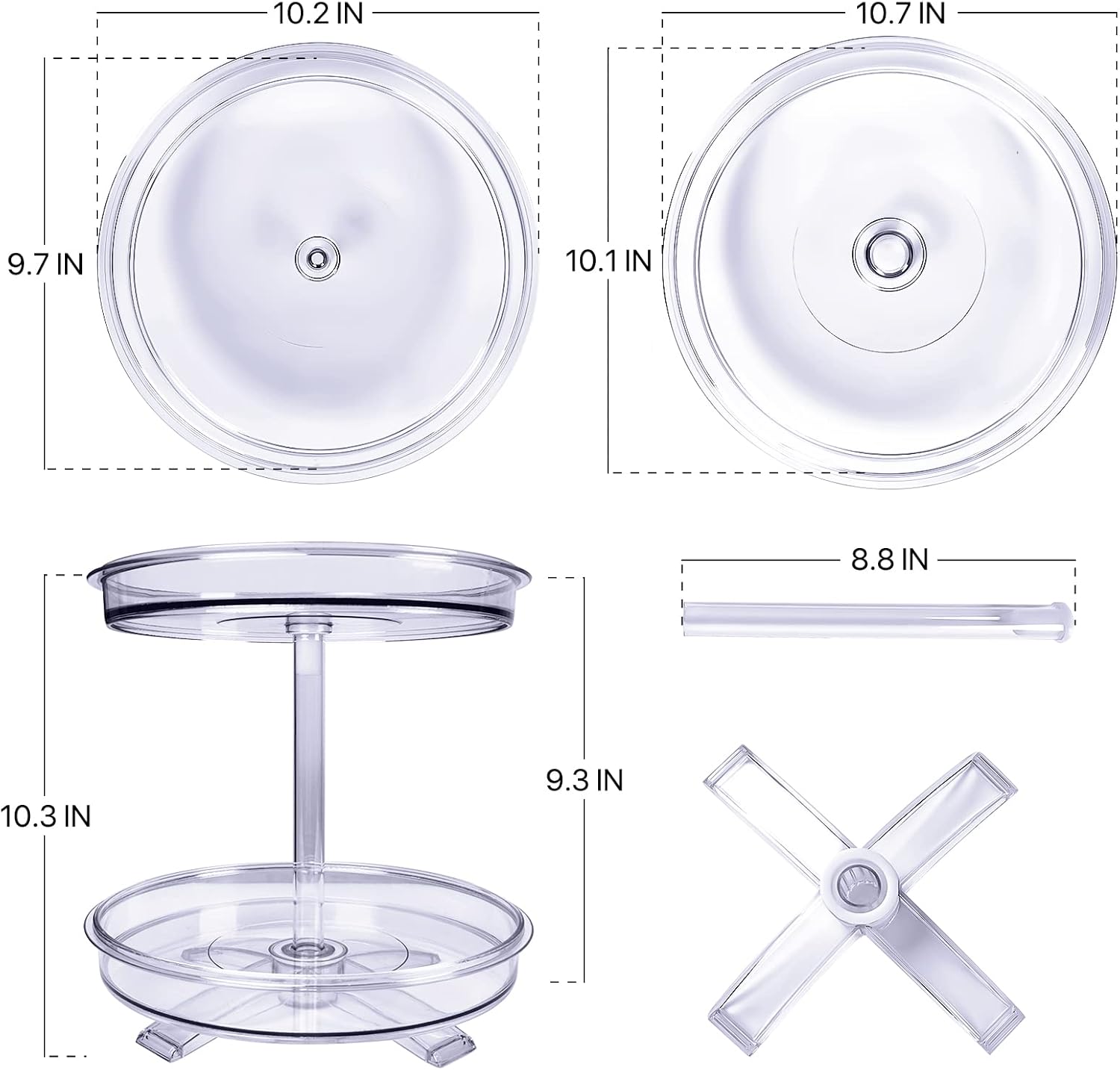 2 Tier Lazy Susan Organizer,9.7 Inch Lazy Susan Turntable for Cabinet,Rotating Spice Rack Organization for Kitchen,Refrigerator, Bathroom, Clear