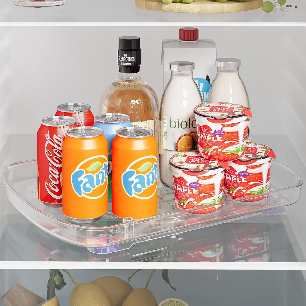 HIYOHIYO Clear Lazy Susan Organizer for Refrigerator Rectangular Fridge Turntable Organizers and Storage Pull Out & 360°Rotating for Cabinet, Pantry, Kitchen, Table, Bathroom (1-Pack 13.7"x10.2")