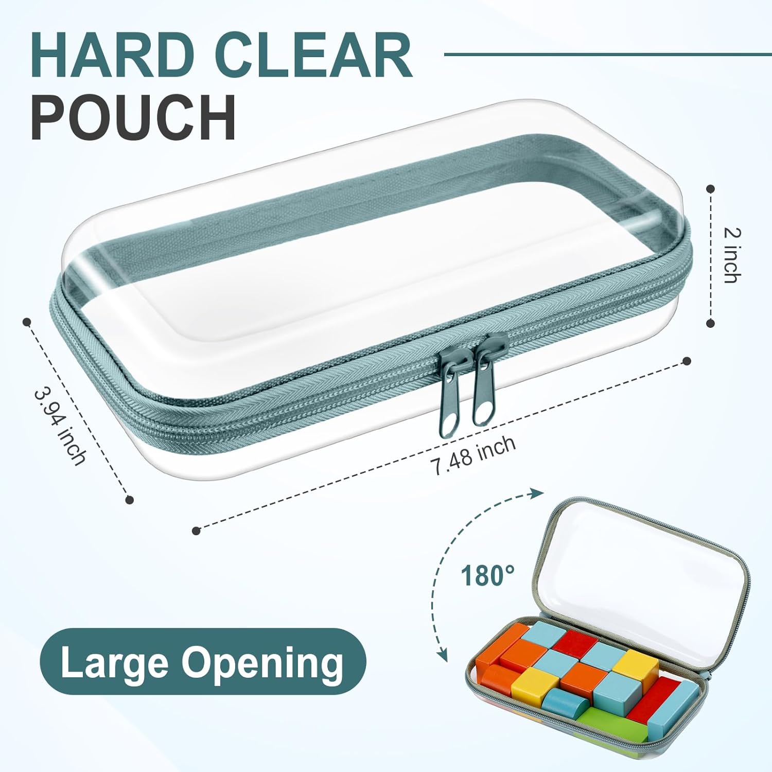 Sanwuta 6 Pcs Clear Hard Zipper Case Hard Plastic Zipper Pouches Transparent Makeup Bag Pencil Pouches for Travel Snacks Christmas Trinket Storage Organizer Box(Blue-green,7.48 x 3.94 x 2 Inch)