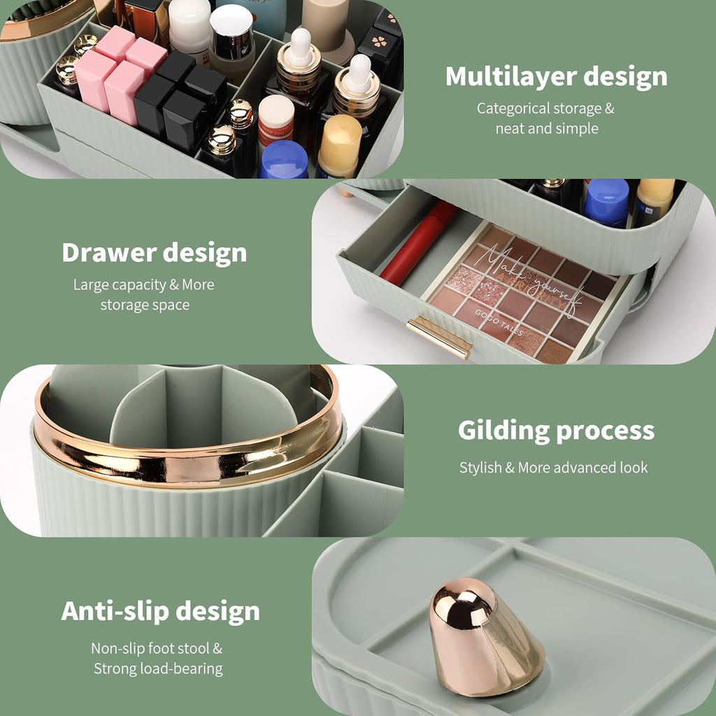 Makeup Organizer for Vanity, Cosmetic Display Case with Drawers, Fits Makeup, Skincare Products, Brushes, Lipsticks, and Other Accessories, Versatile Storage Solution (Green)