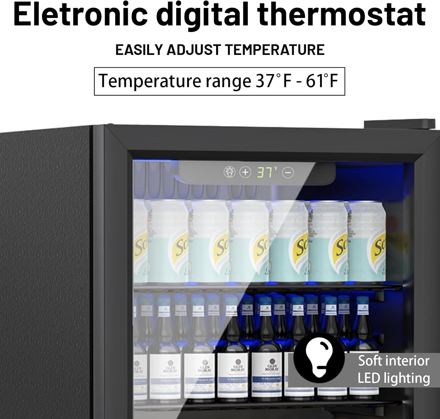 1.7 Cu.ft Beverage Refrigerator Cooler, 72 Cans Mini Fridge with Glass Door, and Temperature controllable switch for Soda, Beer or Wine For Office or Bar with Removable Shelves