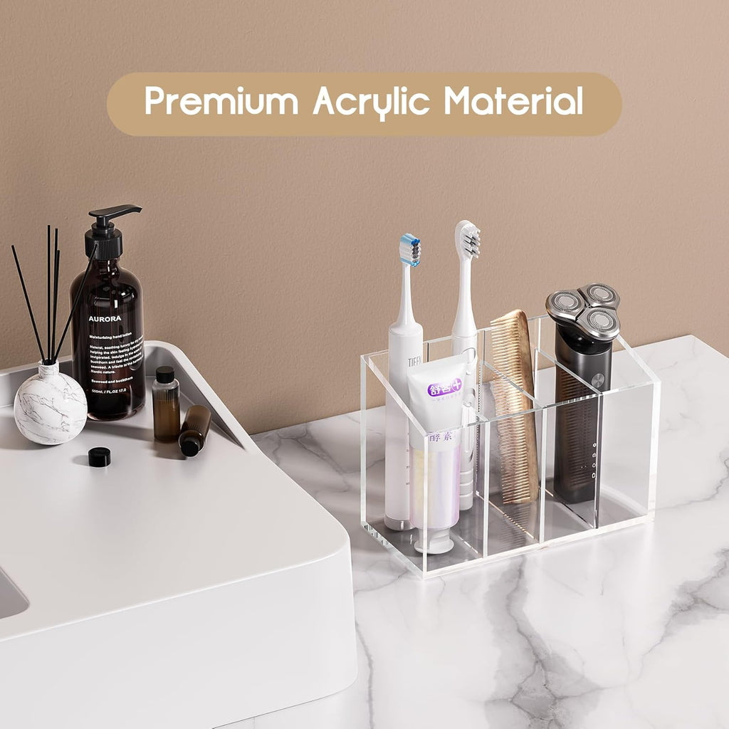 Acina 2PCS Clear Makeup Brush Holder Organizer, Acrylic Cosmetic Brushes Storage with 4 Slots, Eyeliners Display Case for Vanity Countertop