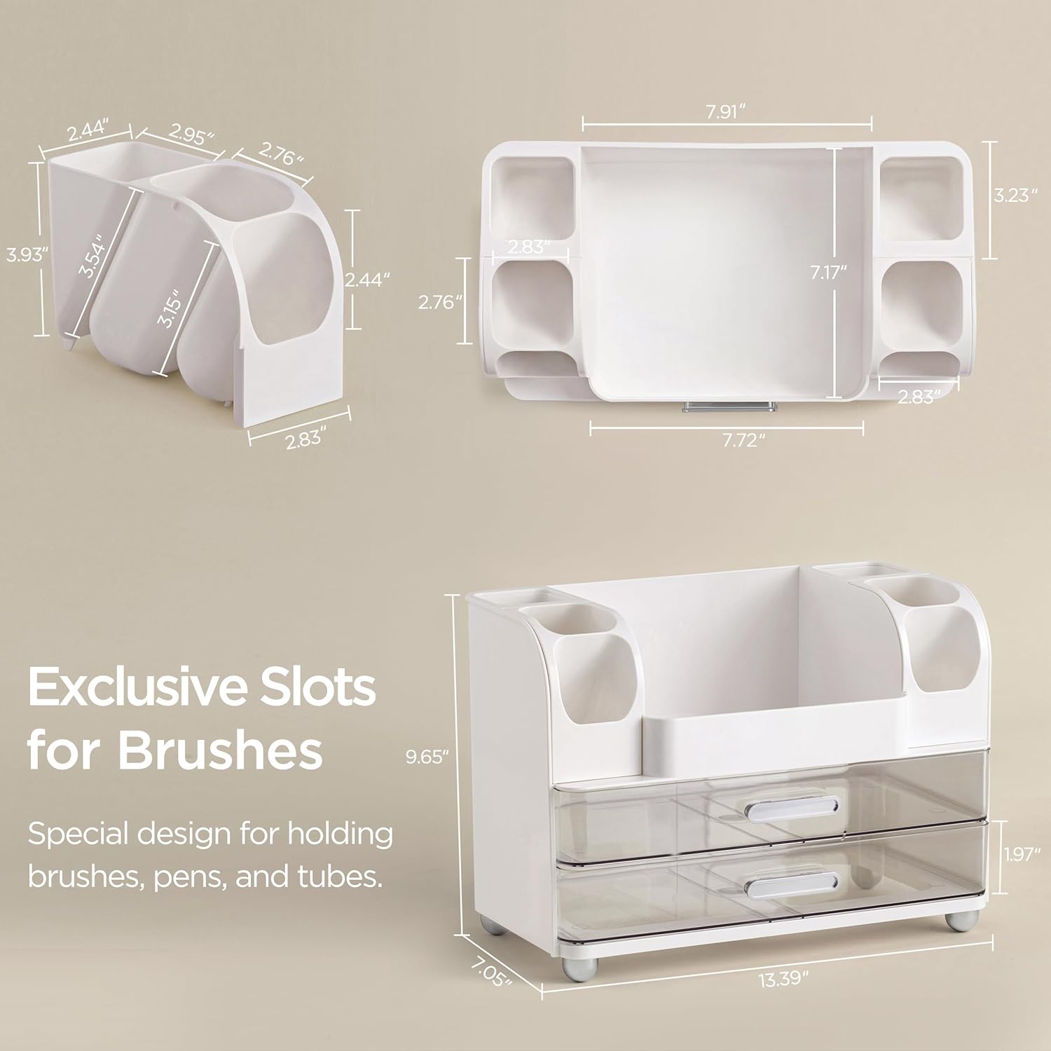 HBlife Makeup Organizer for Vanity with Brush Holder, Large Bathroom Countertop Cosmetic Organizer Skin Care Storage, Easy to Store Lipsticks, Nail Polishes, Perfumes, Eyeshadow Palettes, White