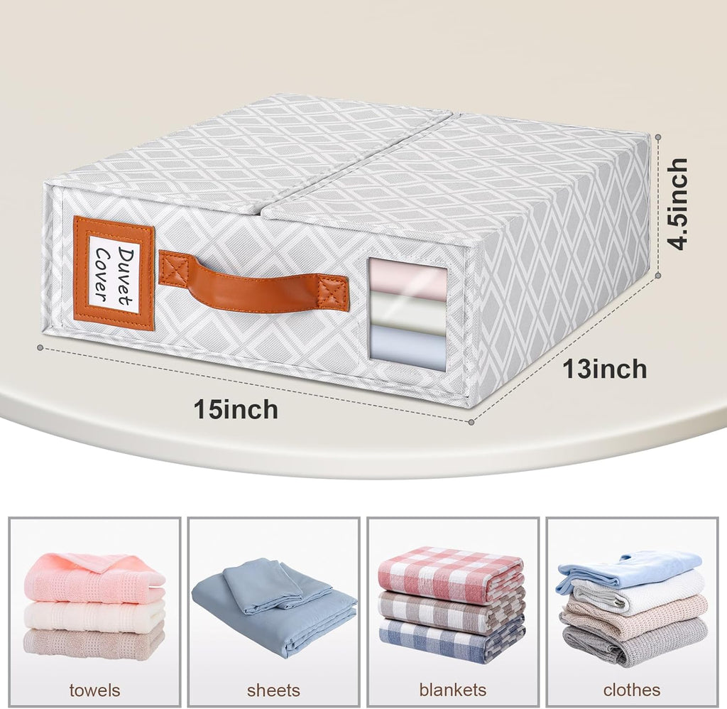 1 Pack Bed Sheet Organizers and Storage, (King & Queen Size) Sheet Organizer for Linen Closet, Foldable Bedding Storage Box with Window for Bedsheets, Duvet Cover and Pillowcase (Light Printed 1 Pack)