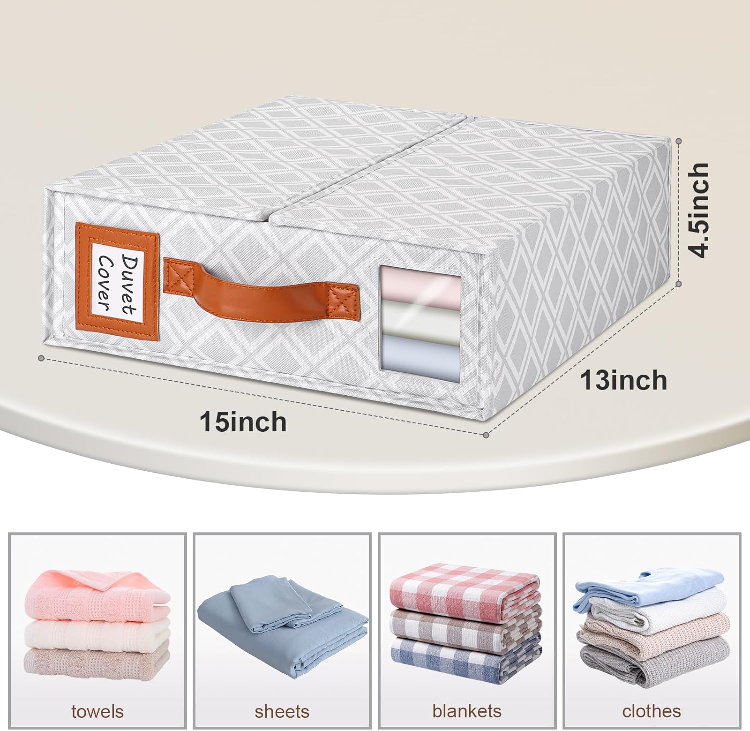 1 Pack Bed Sheet Organizers and Storage, (King & Queen Size) Sheet Organizer for Linen Closet, Foldable Bedding Storage Box with Window for Bedsheets, Duvet Cover and Pillowcase (Light Printed 1 Pack)