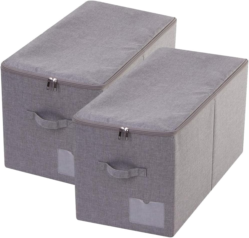 iwill CREATE PRO Pack of 2, Large Size Folding Washable Fabric Storage Boxes for Bedding Sheets, Blankets, Pillows, Clothing, Toys, Dark Gray