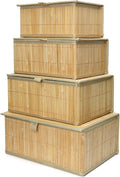 Wicker Basket With Lid Bamboo Storage Box for Shelf Bamboo Decor Storage Boxes With Lids-Rectangle Decorative Basket With Lid Organizer for Bedroom,Living Room (Set of 4,natural)