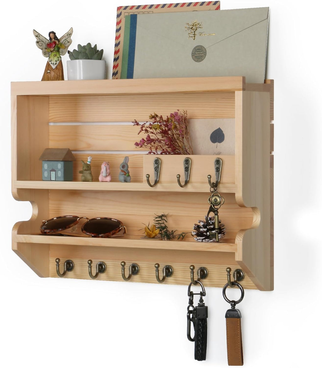 Innovation Key Holder for Wall, Mail Organizer with Key Hooks, Keys Holder on Wall, Natural Color