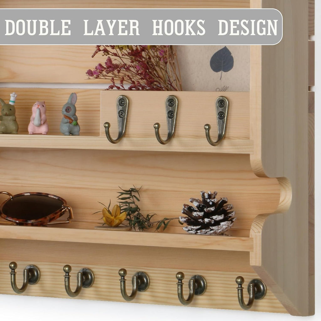 Innovation Key Holder for Wall, Mail Organizer with Key Hooks, Keys Holder on Wall, Natural Color
