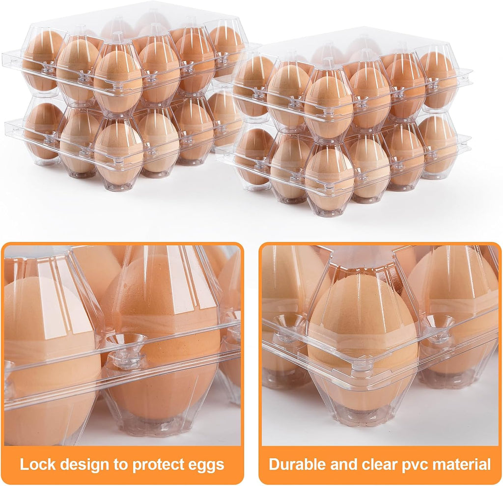 100 Pack Plastic Egg Cartons Cheap Bulk,1 Dozen Clear Empty Egg Cartons for Chicken Eggs 3x4 Grids,Reusable Egg Carton for Family, Chicken Farm, Markets Display