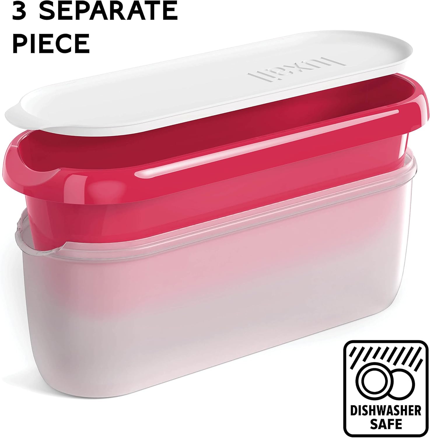 Ice Cream containers for homemade ice cream, Reusable Storage Freezer ice cream Container With Lids, BPA FREE, Dishwasher Safe Tub. Double Insulated, 1.5 Quart, Red, Non Slip Base, Stackable on