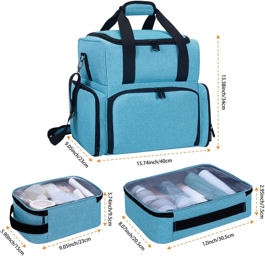 Large Makeup Cosmetic Bag with 3 Removable Case and 2 Removable Dividers Double Layer Travel Storage Organizer, Makeup Brushes Storage Section Lake Green