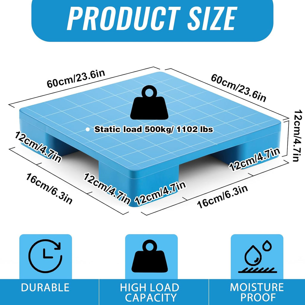 1 Pcs Plastic Pallet for Basement Storage Easy Stack Lightweight Floor Pallet Display Flooring Room Supermarket Christmas, Support up to 2000 Lbs (23.7'' L X 23.7'' W X 4.7'' H,Blue)
