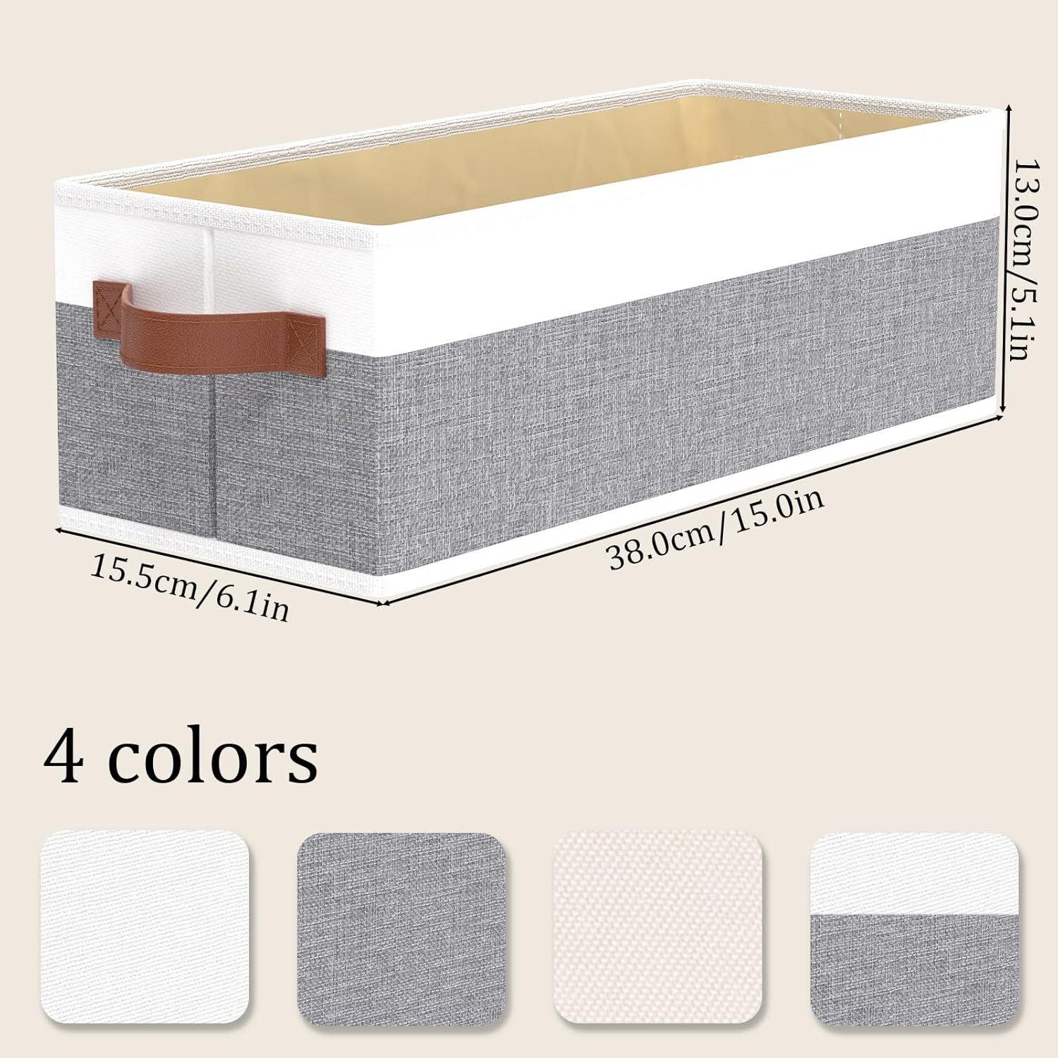 OUTBROS Storage Bins,Foldable Storage Baskets for Organizing,Fabric Storage Boxes With Handles,For bedrooms, living rooms, Shelves,Gray/White,15x6.1x5.1in,3-Pack