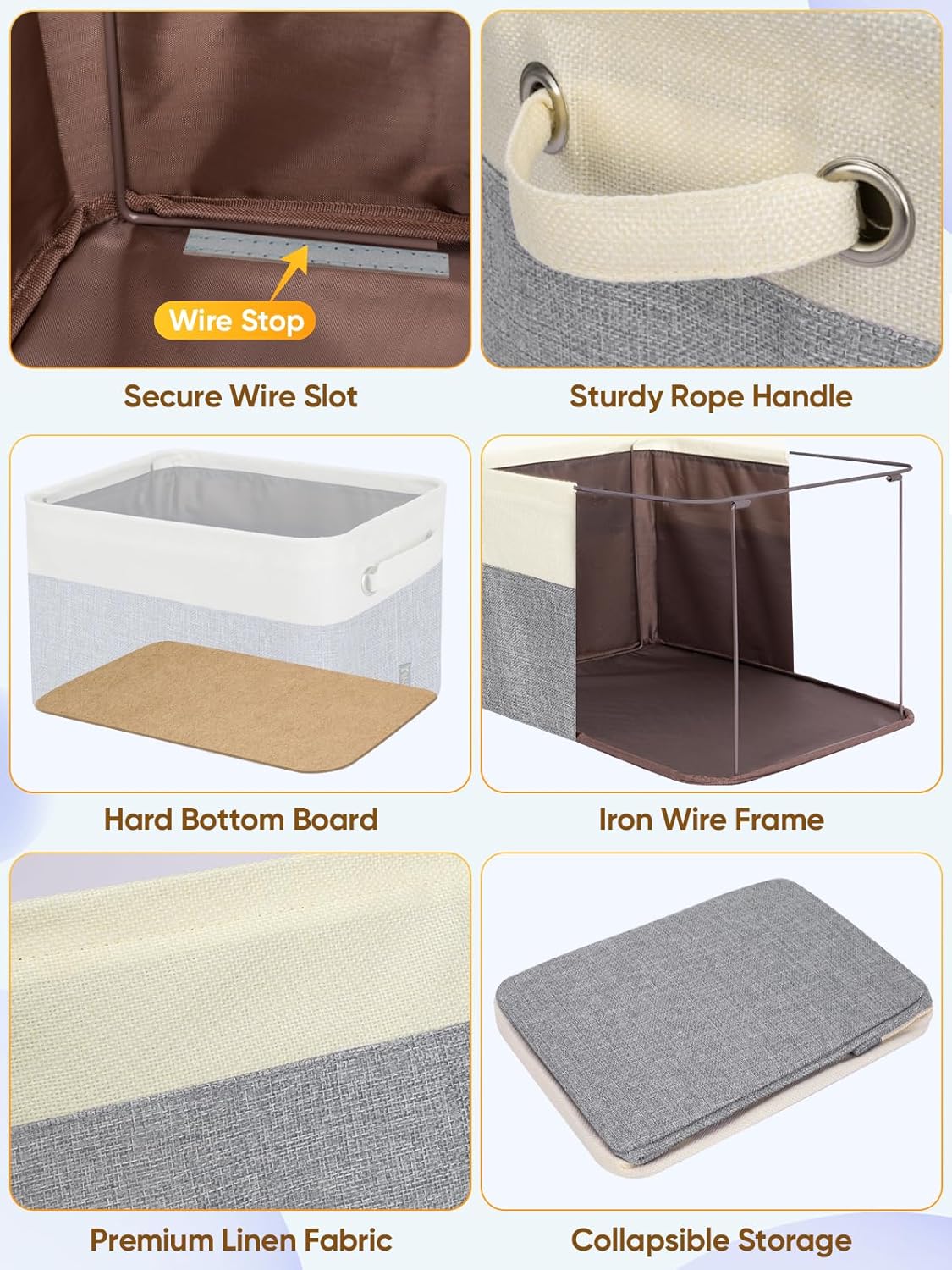 BALEINE 2 Pack Fabric Storage Bins for Shelves, Linen Storage Baskets for Organizing, Decorative Closet Bins for Clothes, Home (Grey, 14''x10''x8.5'')