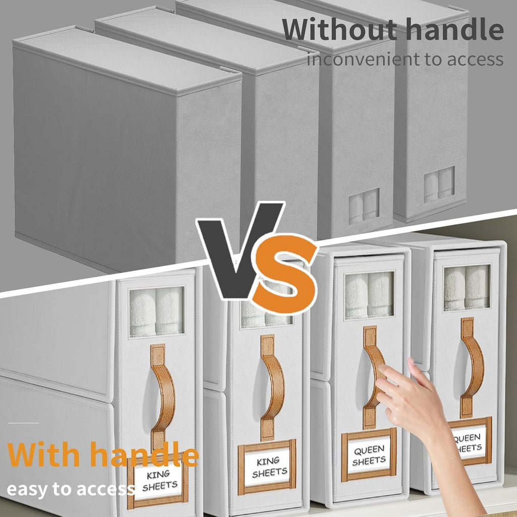 1 Pack Bed Sheet Organizers And Storage,Foldable Sheets Organizer For Linen Closet,Bedding Storage Box With Handle For Thin Bedsheets,Clothes,Blanket-White