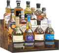 3-Tier Liquor Bottle Display Shelf, Rustic Wooden Bottle Holder Stand for Liquor Whiskey Wine Coffee Bottle Display with Fences, Storage Countertop Shelf for Café, Bar, Office Station