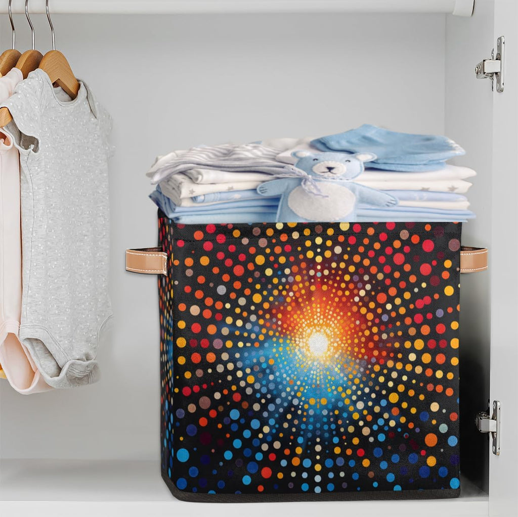 TropicalLife 13x13x13 Inch Large Fabric Storage Cube Colorful Polka Dots Foldable Storage Bin with Handles Organizer Boxes Cube Basket for Shelves Organizing Closet