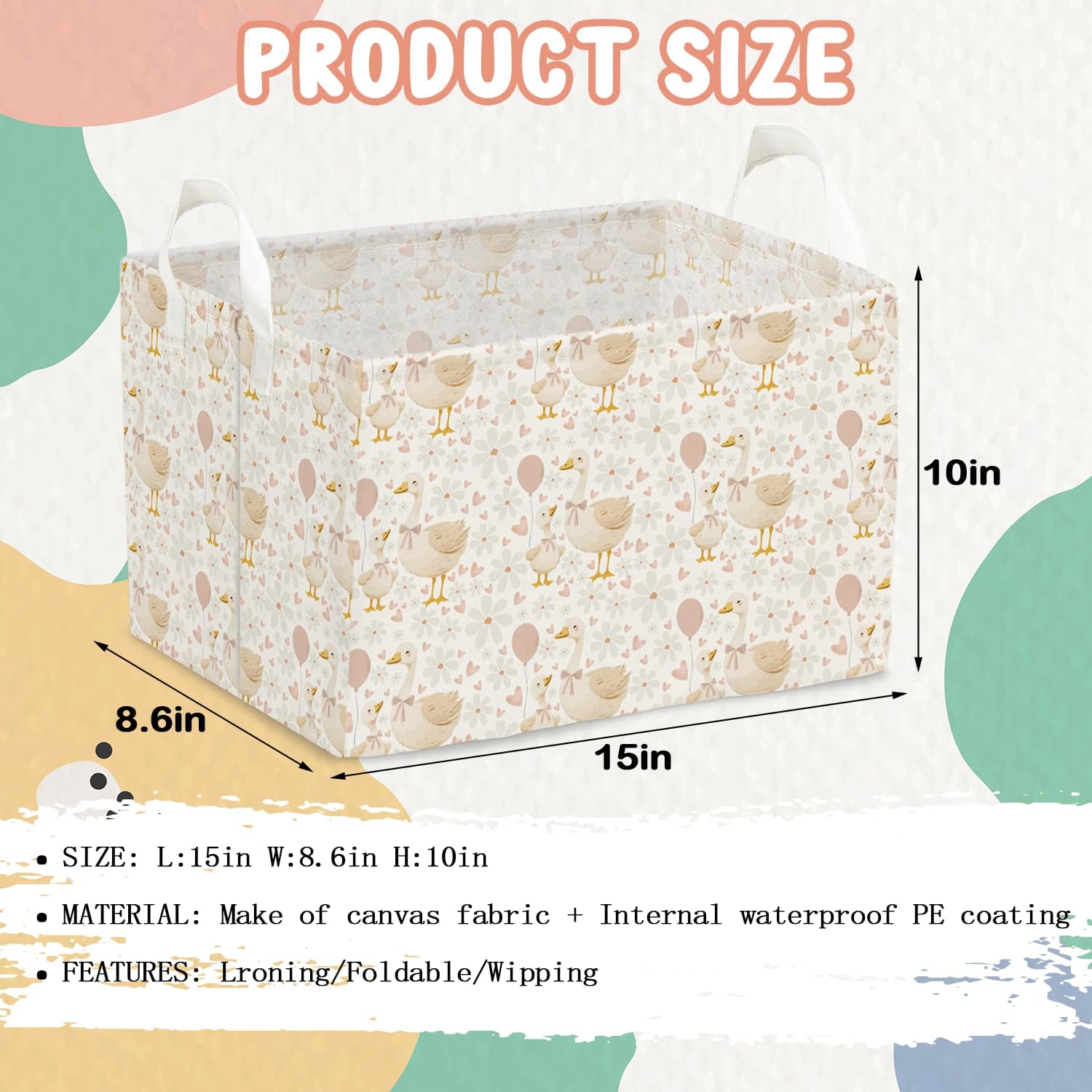 A New Silly Goose Storage Basket, Cute Waterproof Canvas Toy Storage Box, Foldable Room Decorative Basket with Handle, Gift for Christmas, Suitable for Wardrobe, Bedroom, Home Living Room Shelf