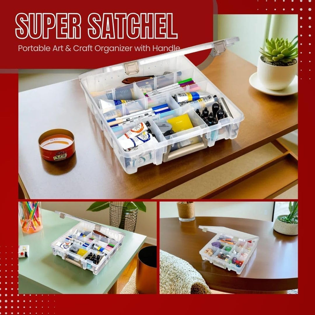 ArtBin 9007AB Super Satchel with Removable Dividers, Portable Art & Craft Organizer with Handle, [1] Plastic Storage Case, Clear