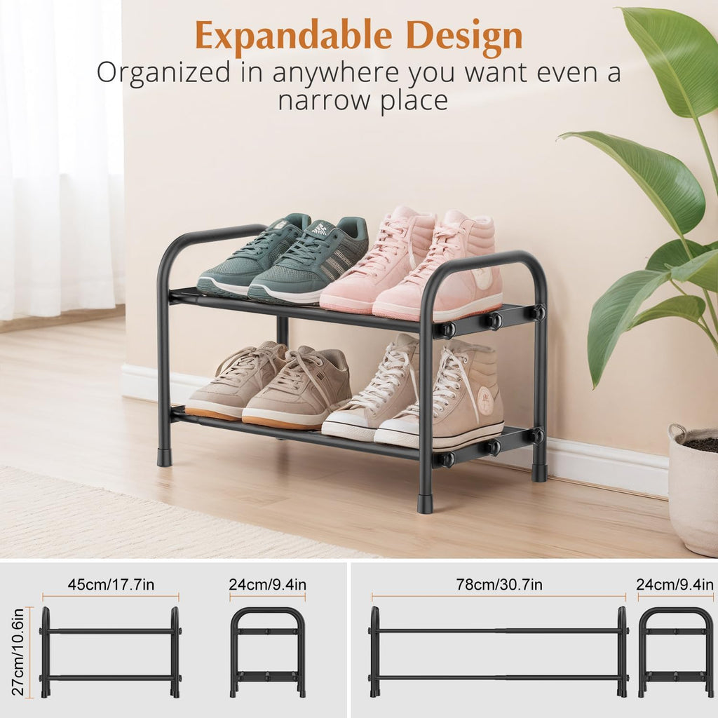 INSMART 2-Tier Expandable Shoe Rack:Stackable and Adjustable Shoes Organizer Storage Shelf, Sturdy and Durable Metal Structure Free Standing Shoe Rack for Closet Entryway Doorway