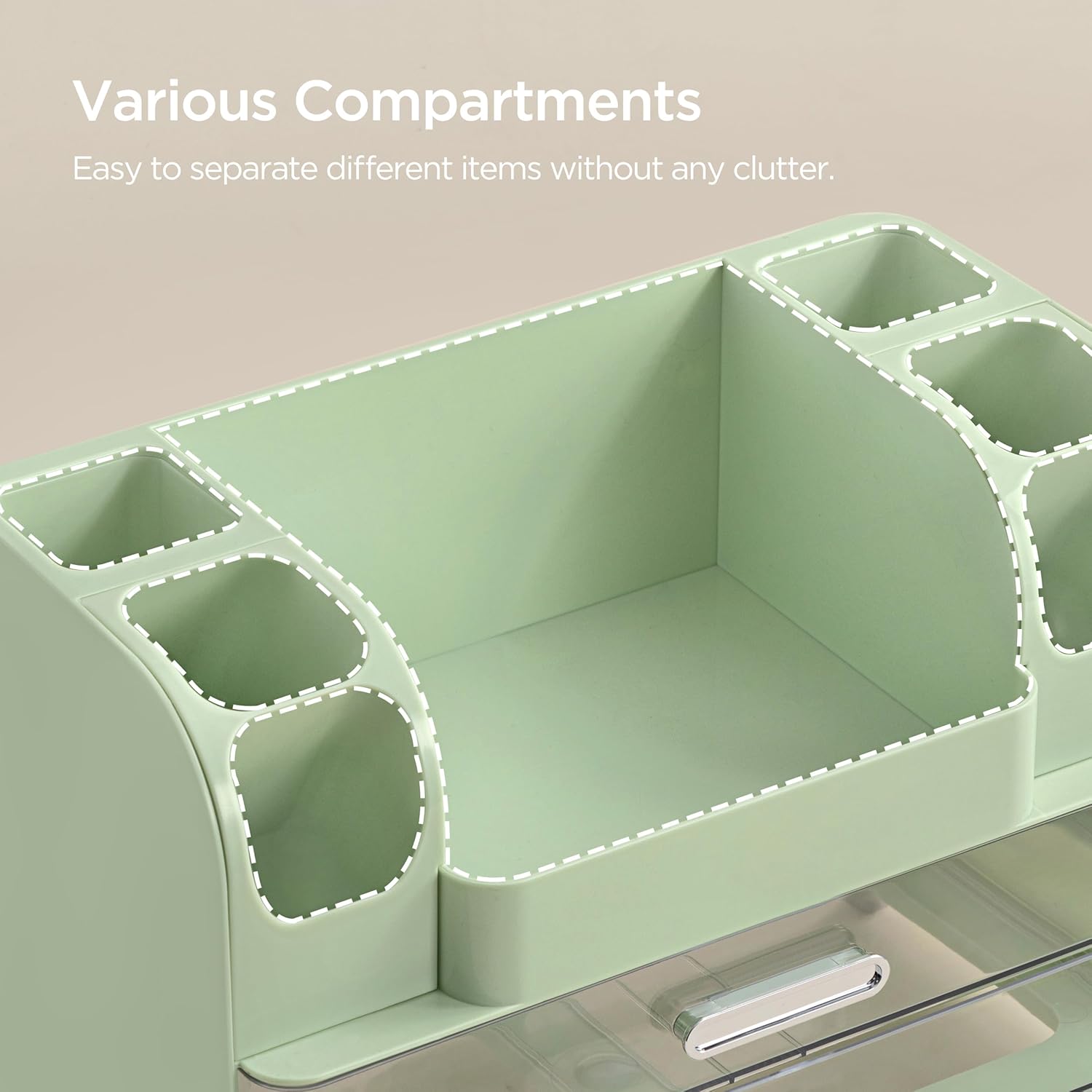 HBlife Makeup Organizer for Vanity with Brush Holder, Large Bathroom Countertop Cosmetic Organizer Skin Care Storage, Easy to Store Lipsticks, Nail Polishes, Perfumes, Eyeshadow Palettes, Green