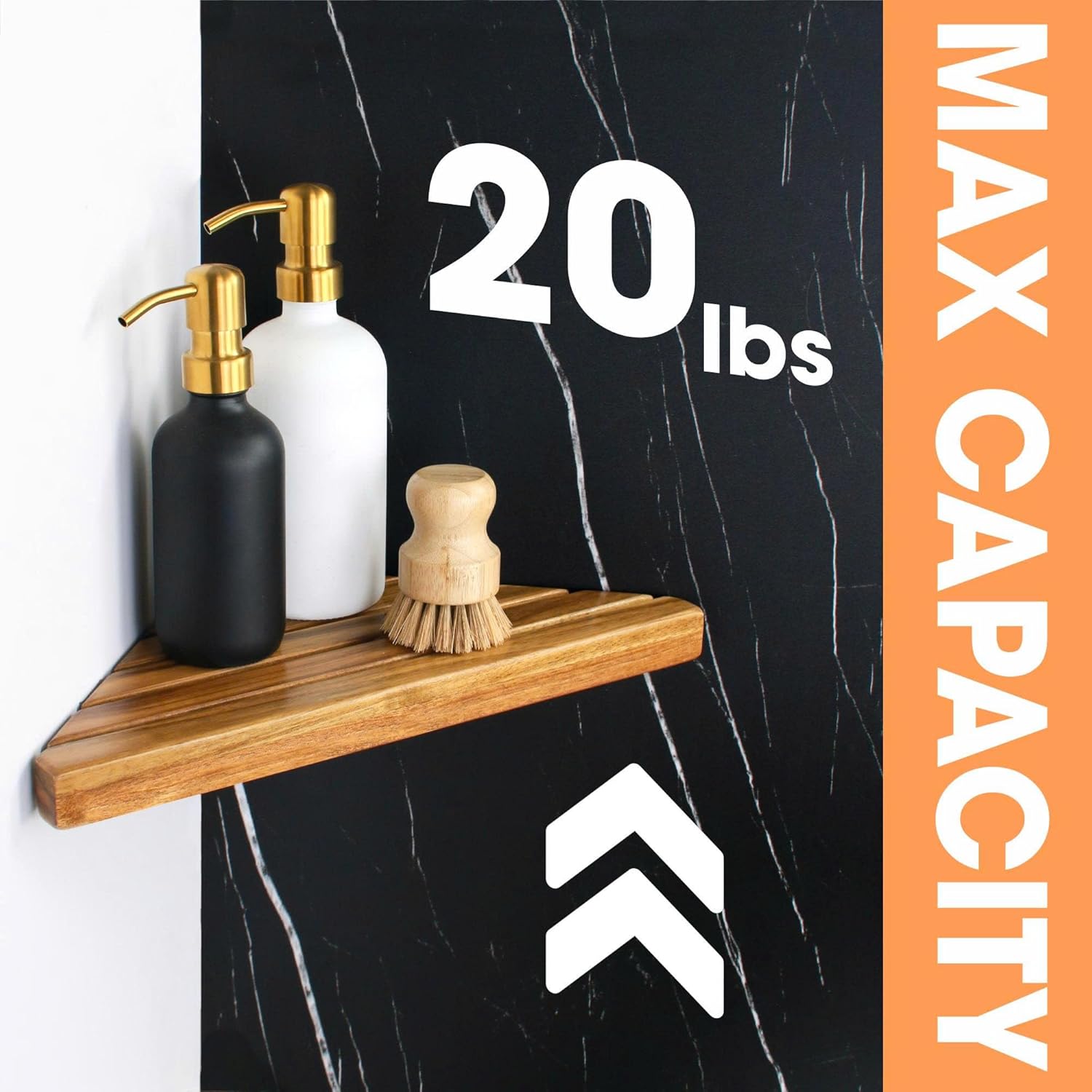 ENKEZI Acacia 2,3 Tiers Corner Shower Shelf, Triangular Corner Shelf Wooden Bathroom Shelf for Tiled Wall, Shower Corner Shelf, No Drilling Requied (3)