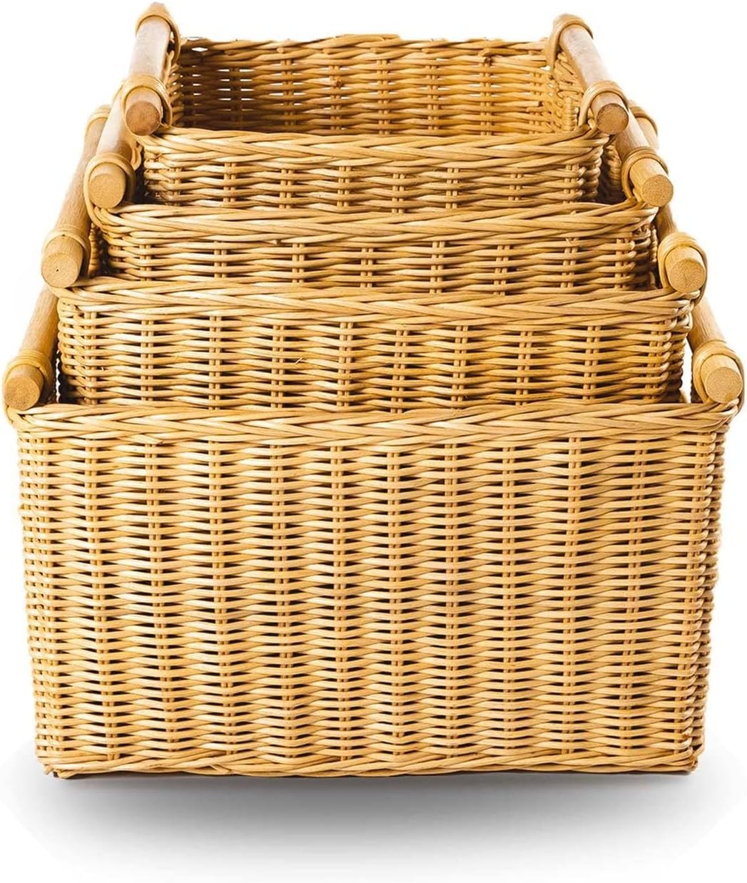 The Basket Lady Deep Pole Handle Wicker Storage Basket, Medium, 13.5 in L x 14 in W x 9 in H, Sandstone