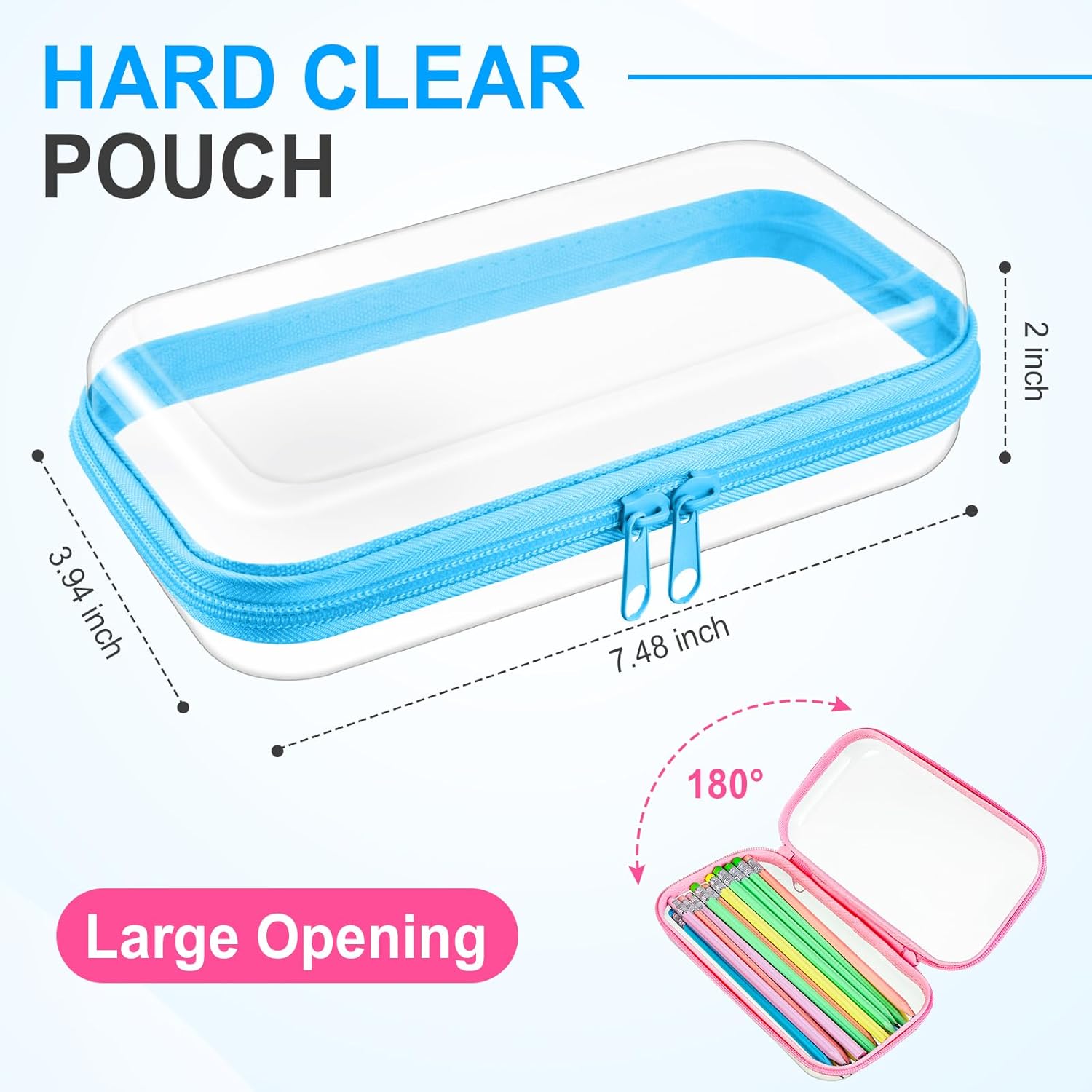 Sanwuta 6 Pcs Clear Hard Zipper Case Hard Plastic Zipper Pouches Transparent Makeup Bag Pencil Pouches for Travel Snacks Christmas Trinket Storage Organizer Box(Colorful,7.48 x 3.94 x 2 Inch)