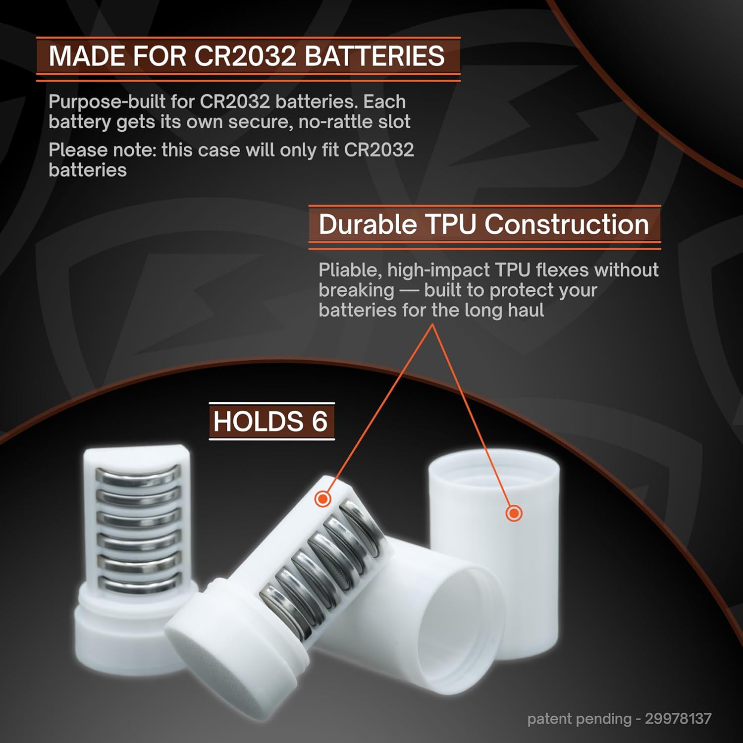 Slimline Coin CR2032 Battery Case, soft durable material - Pack of 2 (Holds 6 Batteries)