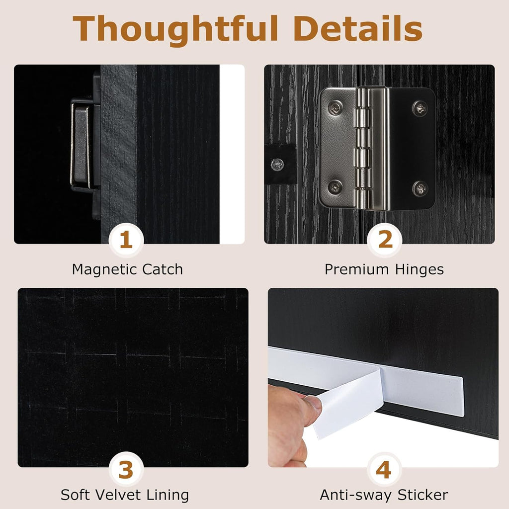 COSTWAY Full Length Mirror Jewelry Cabinet, Wall Door Mounted Jewelry Organizer with Makeup Mirror, Ring Slots & Necklace Hooks, Large Storage Jewelry Armoire for Bedroom, Dressing Room (Black)