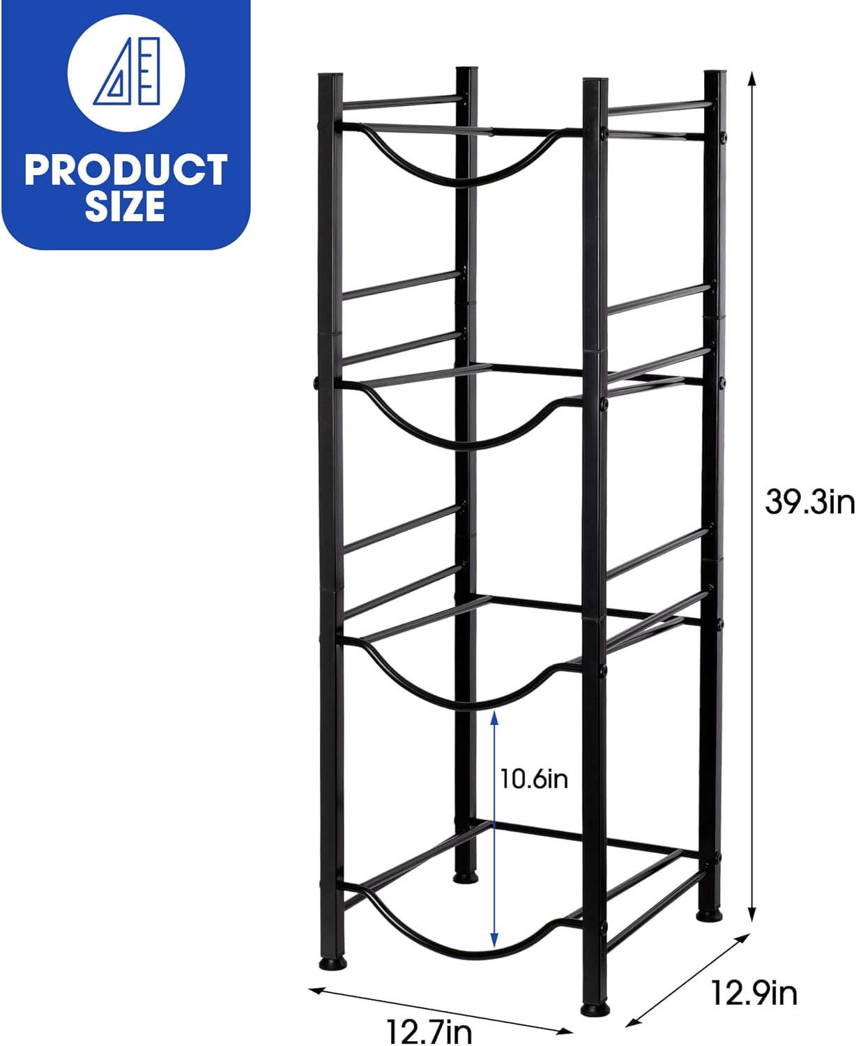 Klvied 5 Gallon Water Jug Holder,4-Tier Heavy Duty Water Jug Rack for Water Bottle Organizer, Detachable Water Bottle Storage Rack, 5 Gallon Water Cooler Jug Rack for Kitchen, Office, Living Room