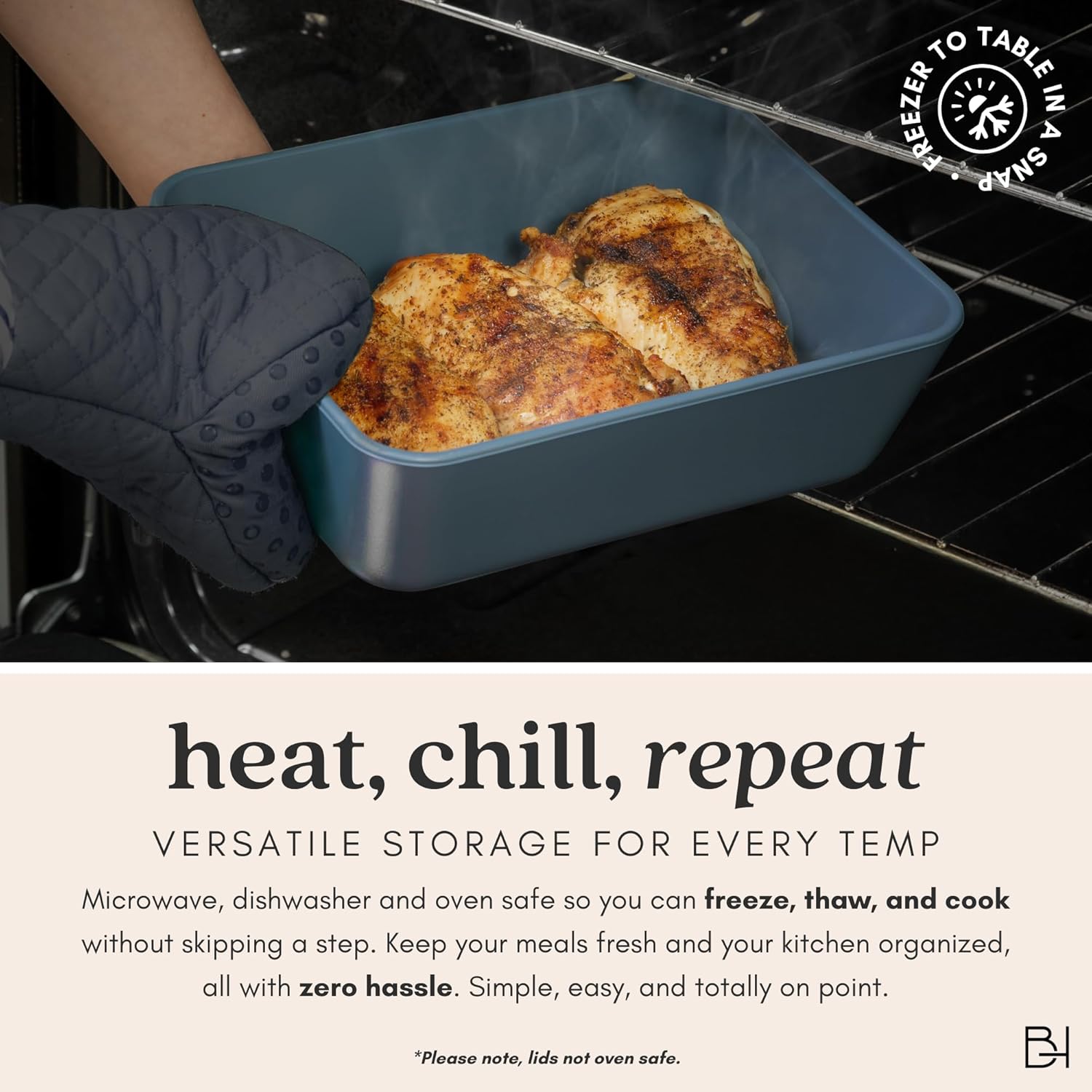 Ceramic Coated Glass Food Storage Container | No PTFE, PFOA, PFAS, and BPA | Reusable Non Toxic Meal Prep Container with Glass Lid | Easy To Store | 5 Cup Square [Dusk]