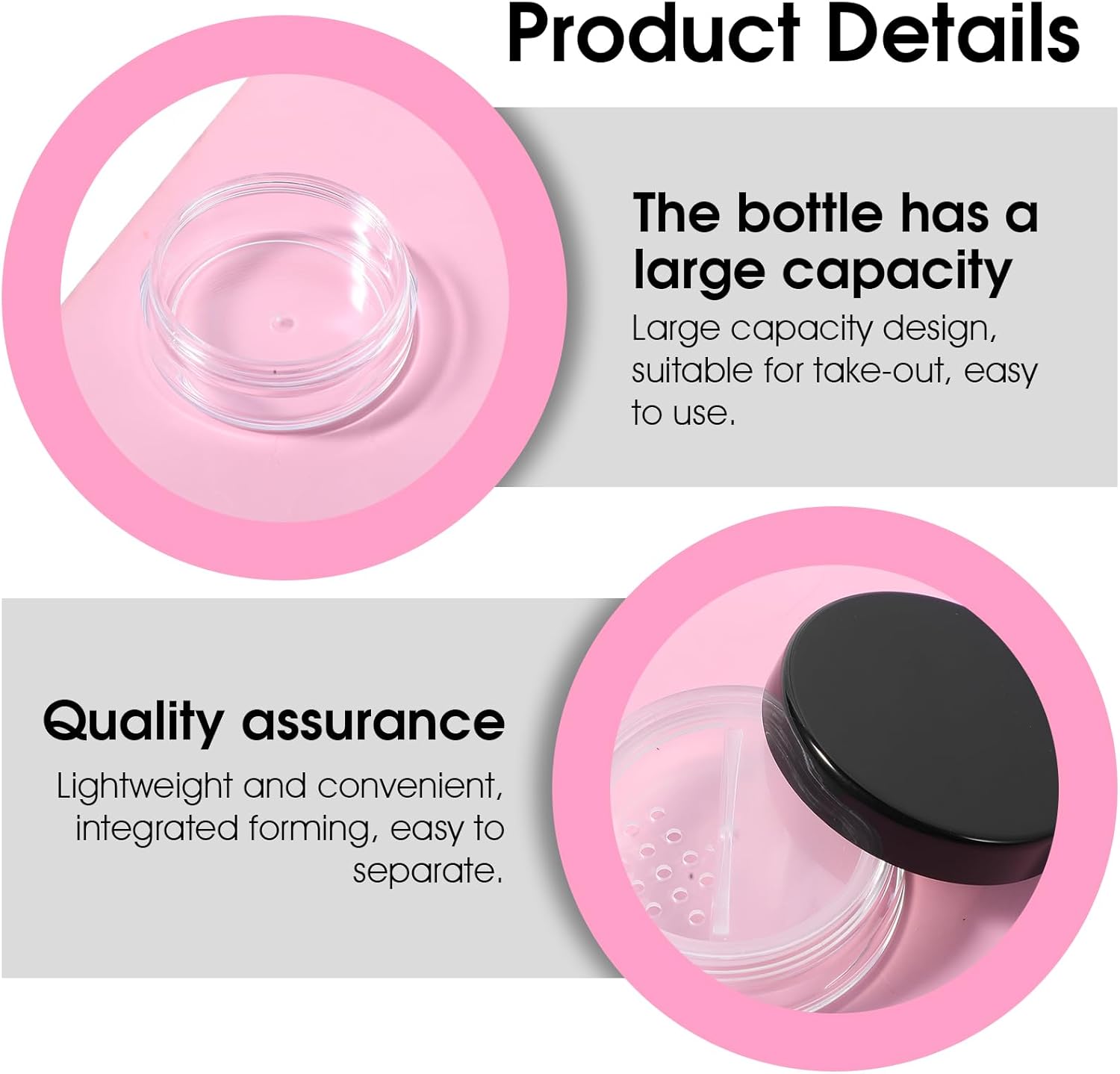 6pcs 10ml/0.34oz Refillable Loose Powder Containers Plastic Empty Travel Small Loose Powder Compact Reusable No Leak Compact with Rotatable Sifter And Black Screw Lid