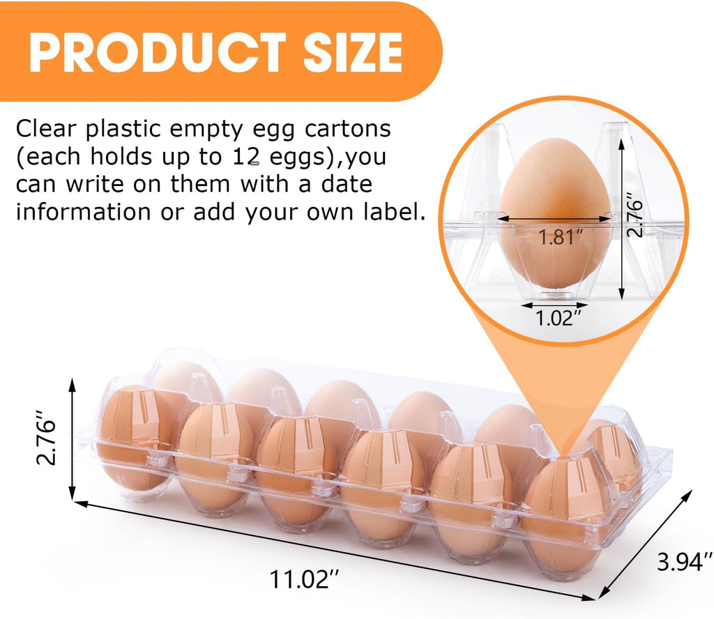 100 Pack Plastic Egg Cartons Cheap Bulk,1 Dozen Clear Empty Egg Containers for Chicken Eggs 2x6 Grids, Reusable Egg Holder Egg Trays for Family, Chicken Farm, Markets Display - Medium Egg Container