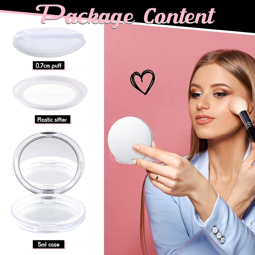 Cunhill 2 Pcs Loose Powder Container with Puff 0.17/0.7 oz Reusable Plastic Portable DIY Makeup Empty Powder Case with Mirror and Net Sifter(Pink, Silver)