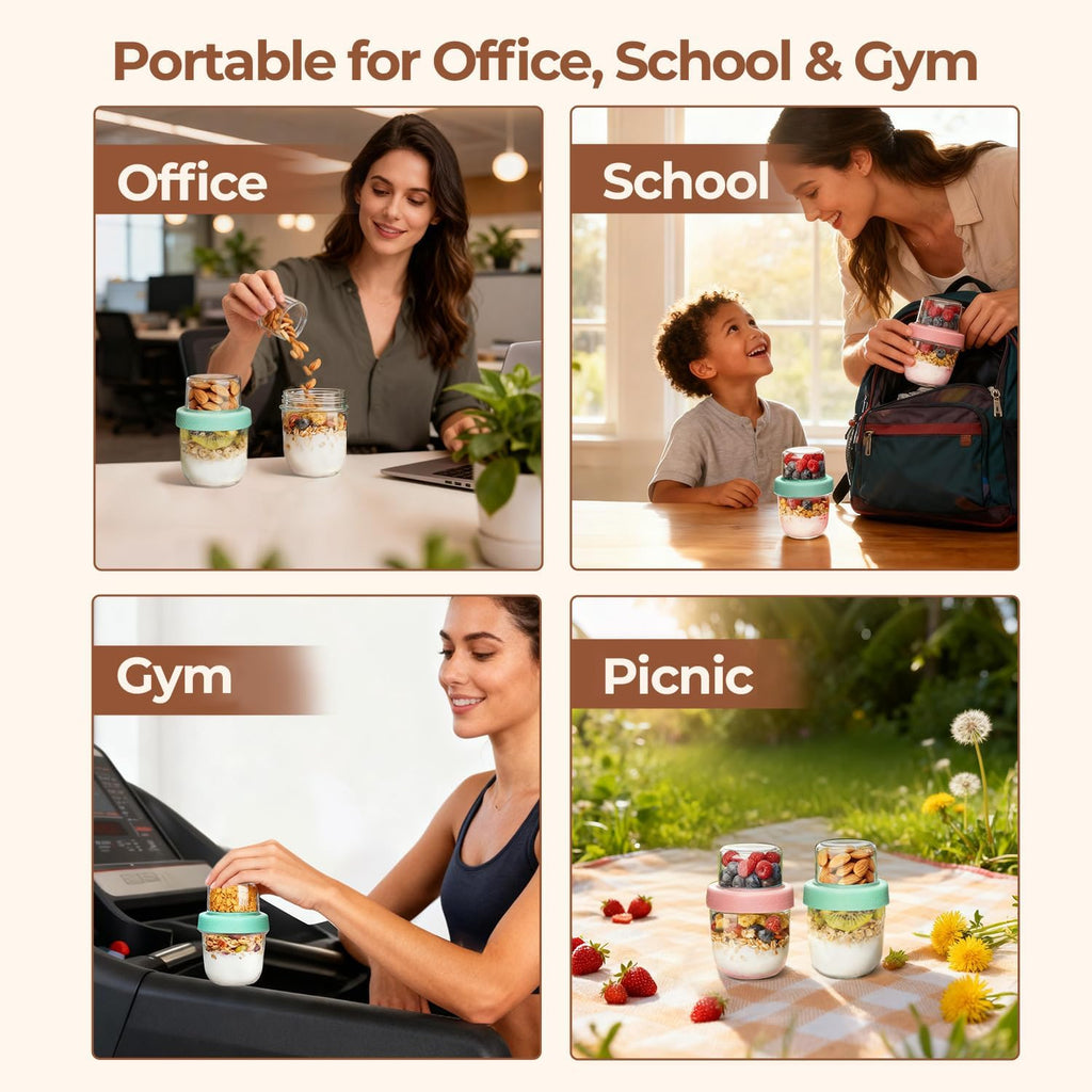 ComSaf Overnight Oats Containers with Lids (8oz+4oz, 6Pcs), Glass Yogurt Parfait Cups for Cereal Nut Fruit, Dual-Layer Chia Pudding Jars Reusable, Small Mason Jars for Salad, Meal Prep, Snack, Oatmeal