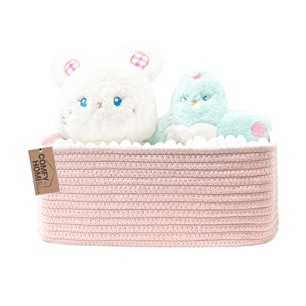 COMFY-HOMI 11.5"x7.5"x4.7" Storage Baskets for Organizing | Cotton Rope Woven Basket | Toy Storage Bin Box | Basket for Shelves, Closet Organizer Bin, Decorative Closet Shelf, 1 Pack,all pink