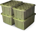 HOMZ 4-Pack Durabilt Tote, Heavy Duty Plastic Storage Bins with Lids, 27 Gallon, Green Camo - Stackable Organizing Containers for Home, Garage, and Office
