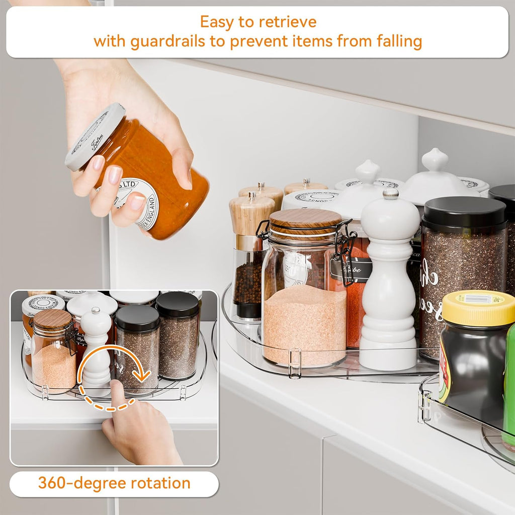 Yieach 2 Pack Rectangle Lazy Susan for Refrigerator,12″x10″ Square Fridge Turntable Organizer & Tray and 2 Tier Rotating Spice Rack for Jar,Can,Medication,Condiments,Seasoning Organizer for Cabinet