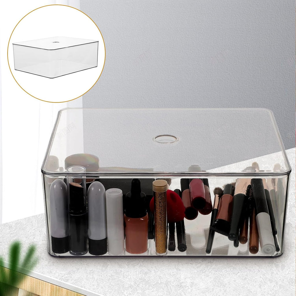 Garneck Stackable Transparent Acrylic Makeup Organizer Box with Lid Large Dustproof Cosmetic Storage for Vanity Desktop Clear Makeup Holder for Lipstick Eye Shadow Skincare and Accessories