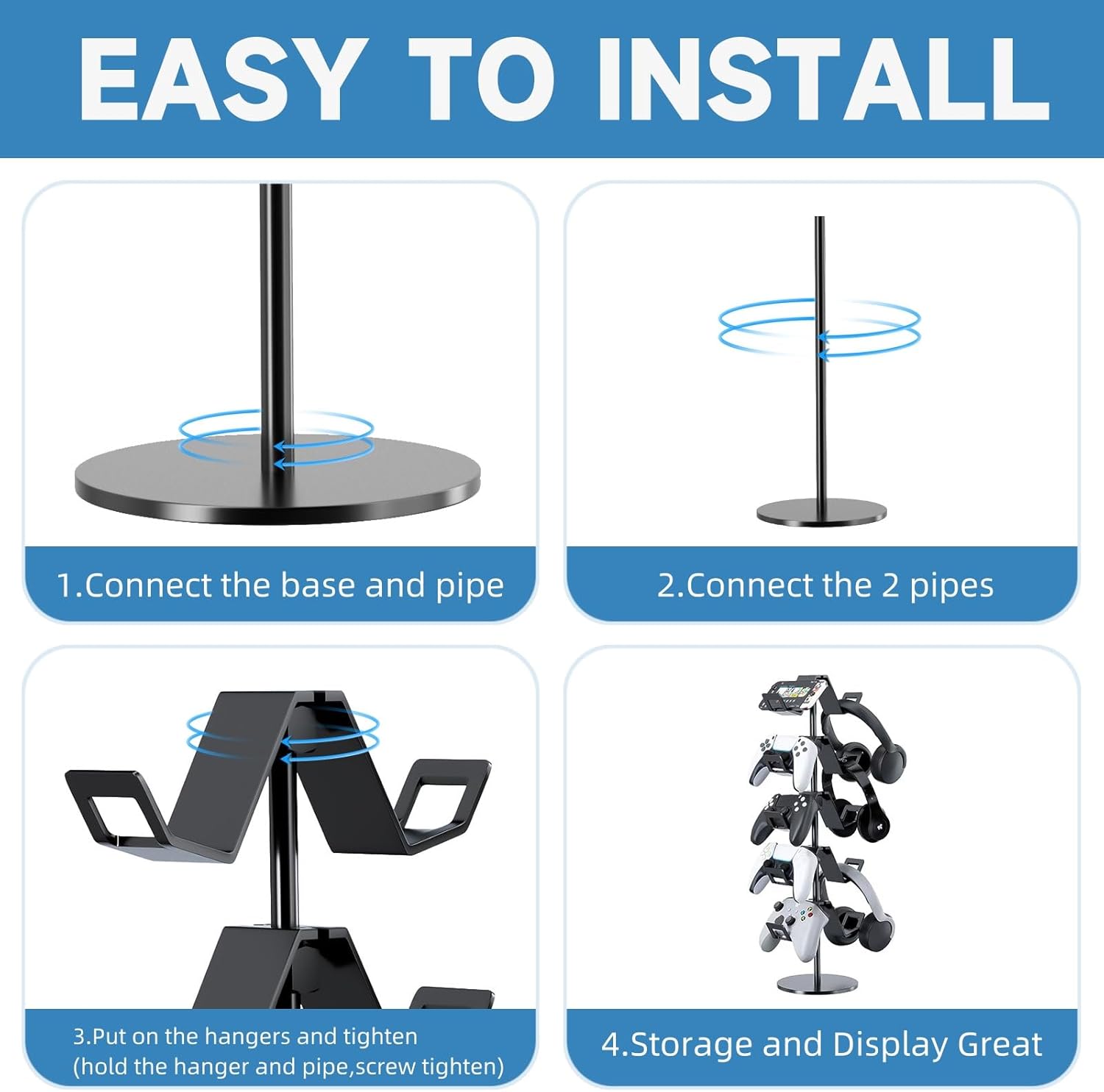 Controller Stand,5 Tier Controller Headphone Holder for Universal Headsets and Controllers,Black