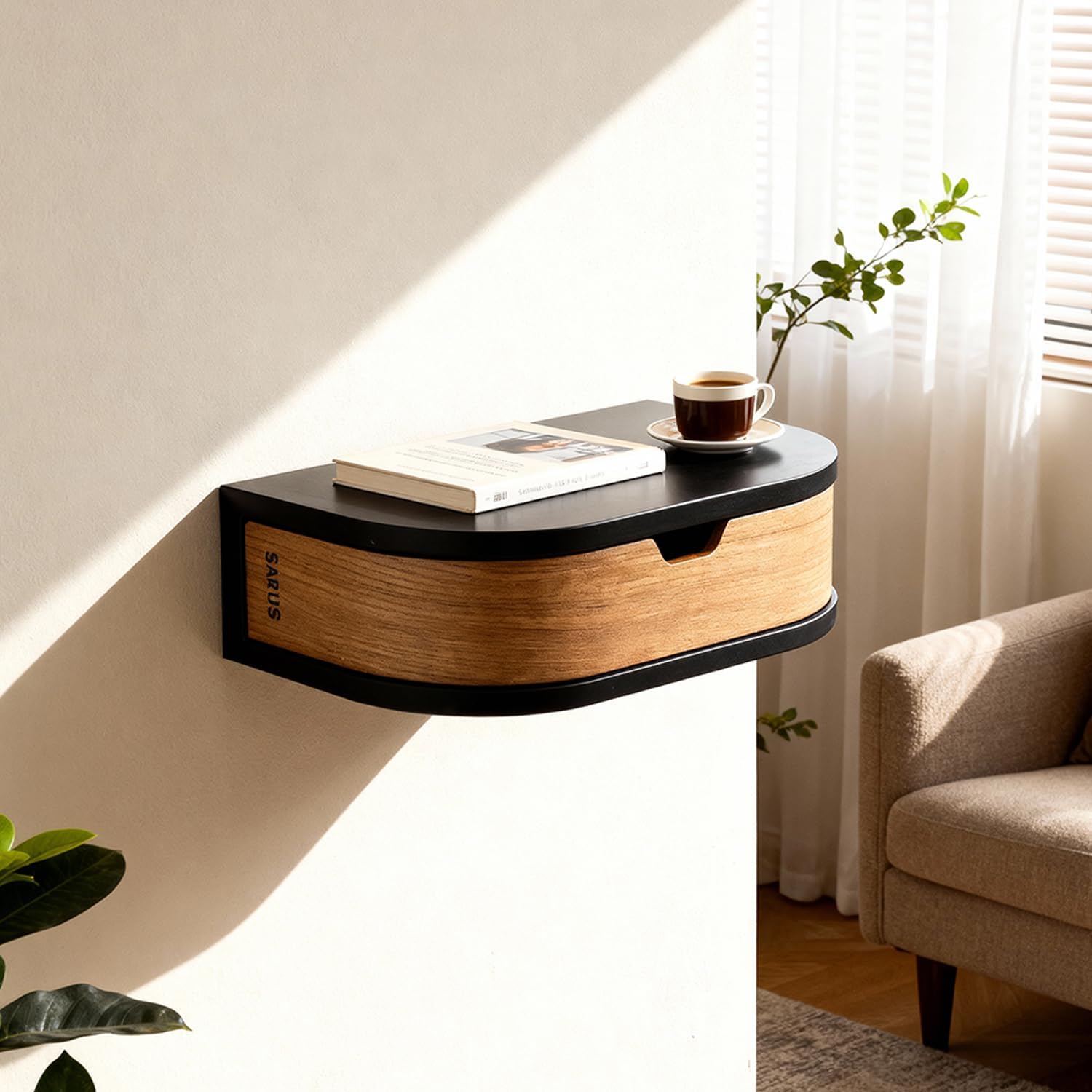 10.4Inch Floating Nightstand, Wall Mounted Bedside Shelf, Handmade Bedroom Furniture,Floating Bedside Table, Floating Nightstand with Drawer (Black, Single Drawer)