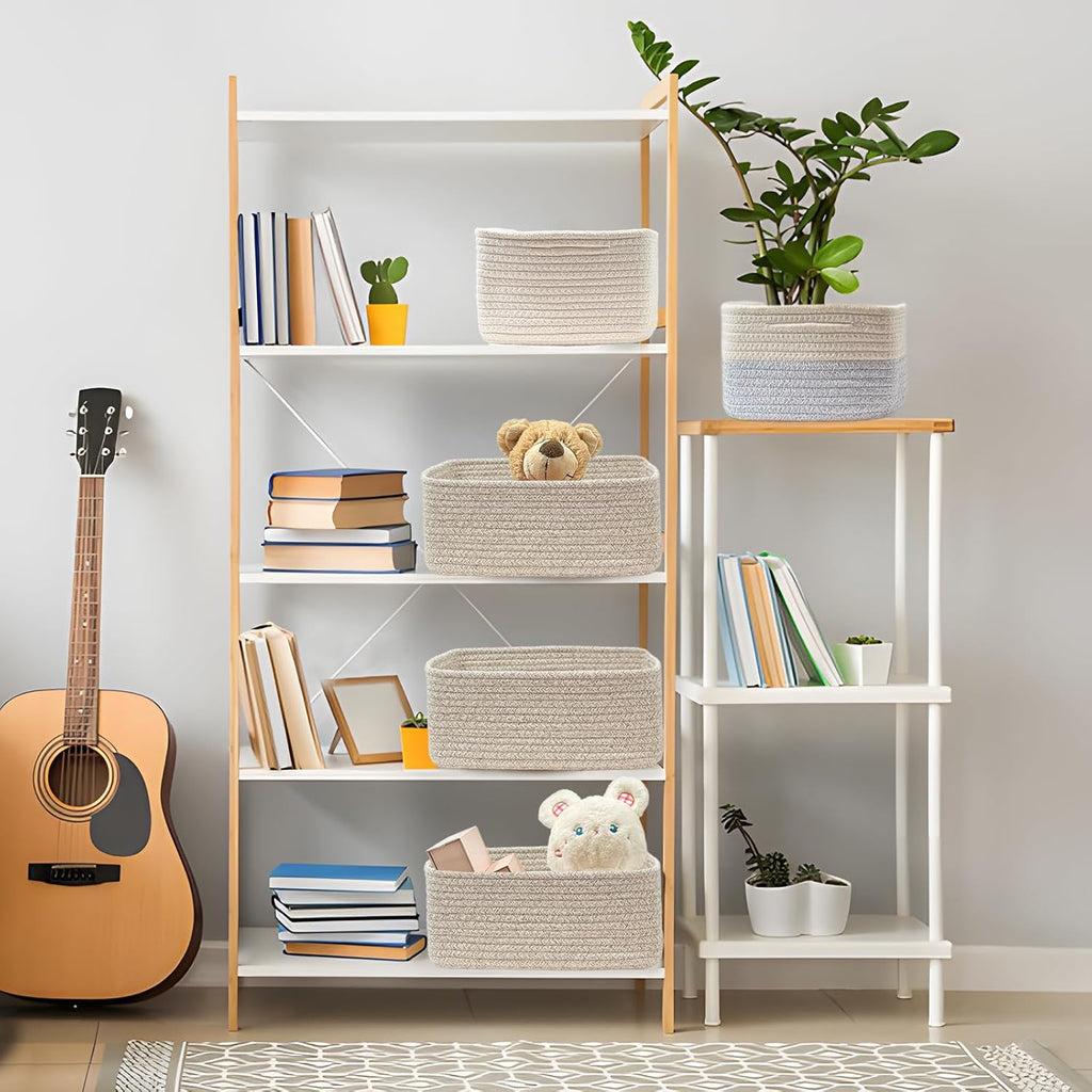 COMFY-HOMI 13" x 8.5" x 5.1" Storage Baskets for Organizing | Cotton Rope Woven Basket | Toy Storage Bin Box | Basket for Shelves, Closet Organizer Bin, Decorative Closet Shelf, 3 Pack, All brown