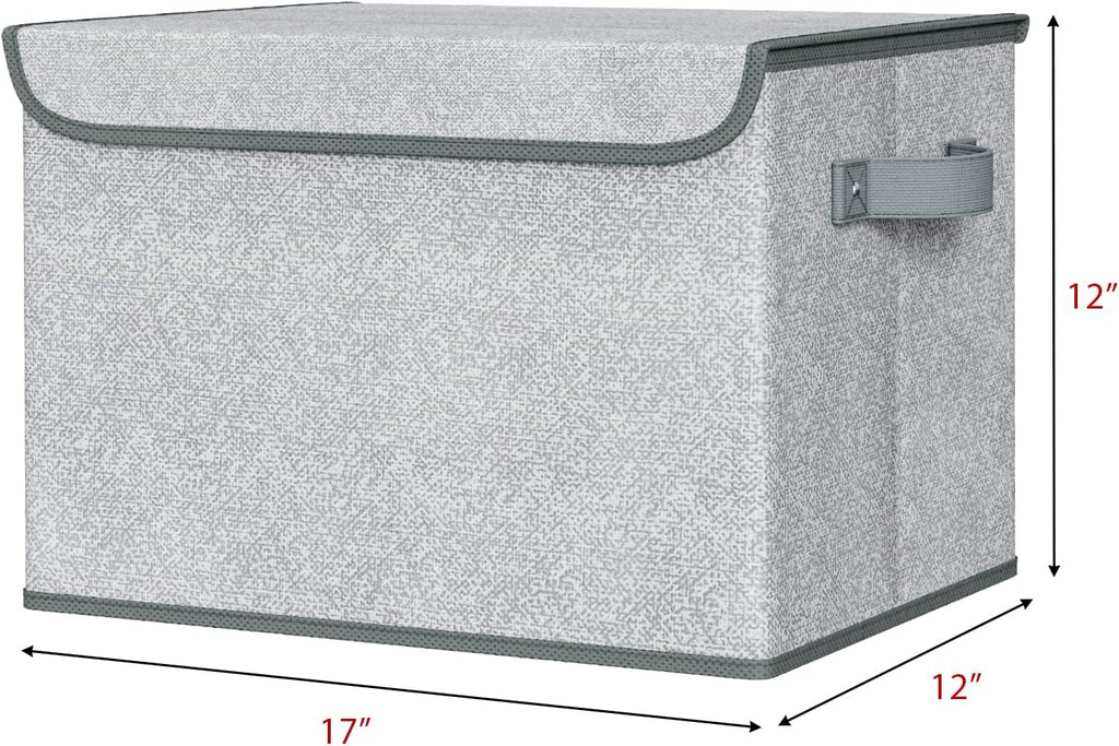Univivi Storage Bins with Lids [4-Pack] Large Collapsible Stackable Fabric Storage Boxes with Lids, Decorative Closet Organizers and Storage for Clothes, Office, Bedroom (Gray, 17“ x 12” x 12")
