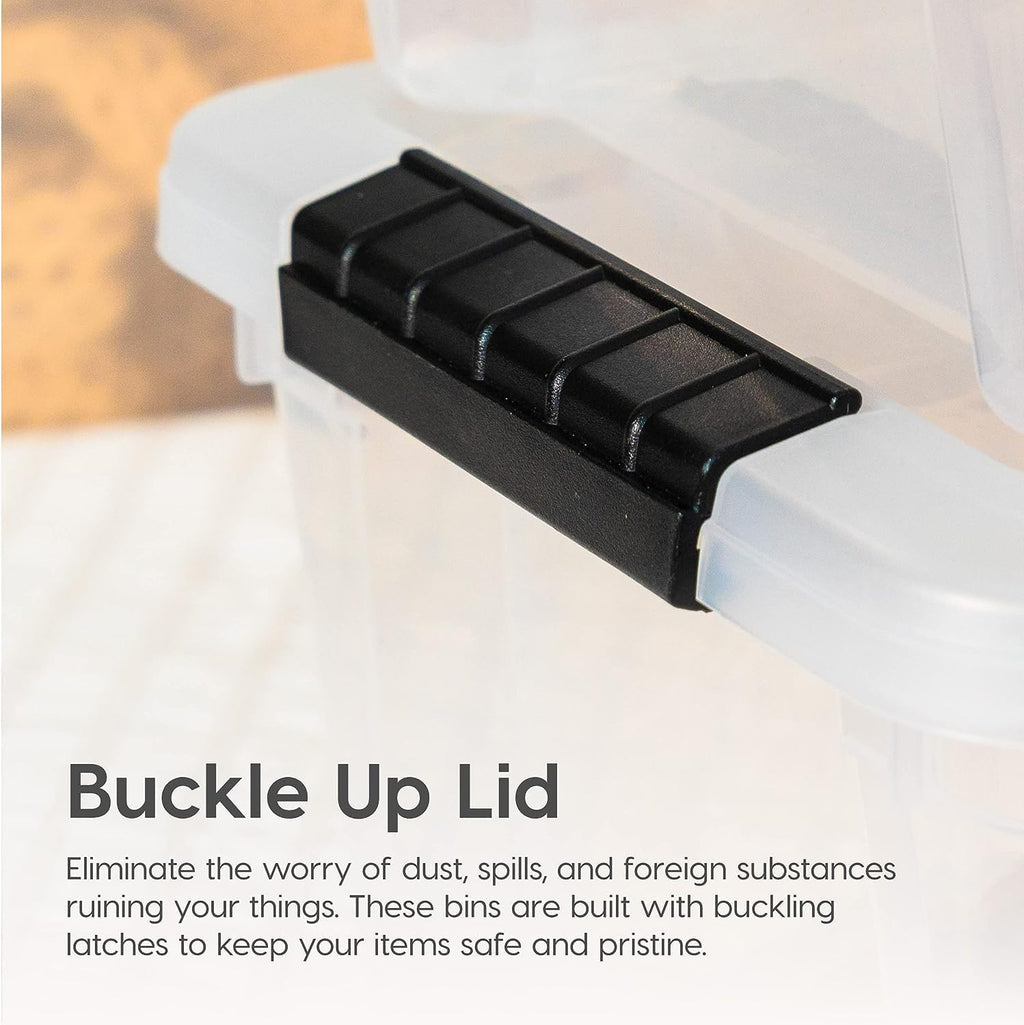 IRIS USA 13 QT Plastic Storage Box with Lid and Latches - 4 Pack - BPA-Free, Discreet Organizing Solution, Durable Nestable Stackable Containers, Secure Pull Handle - Pearl