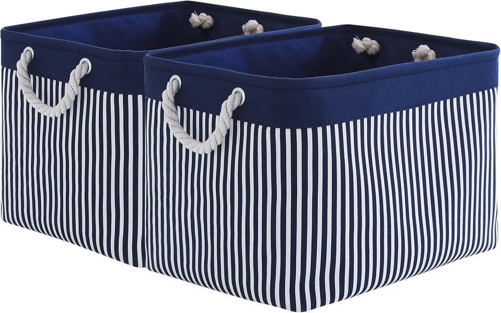TcaFmac Organization and Storage Basket for Shelves - Large 2 Pack 16x12x12 inch Fabric Storage Cubes, Collapsible Storage Bins for Gift Closet Cloth Toy Books Kids (Navy Patchwork)